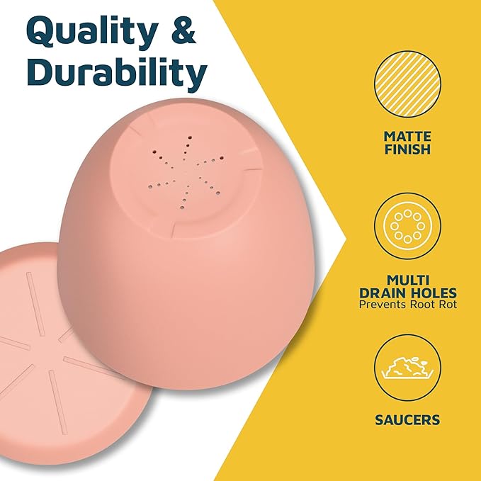 Planter Pots with Drainage Holes - Lightweight, Durable, and Space-Saving Pots for Indoor and Outdoor - Versatile Functionality, Simple Modern Design, Set of 10 Plastic Planter Pots - Pink