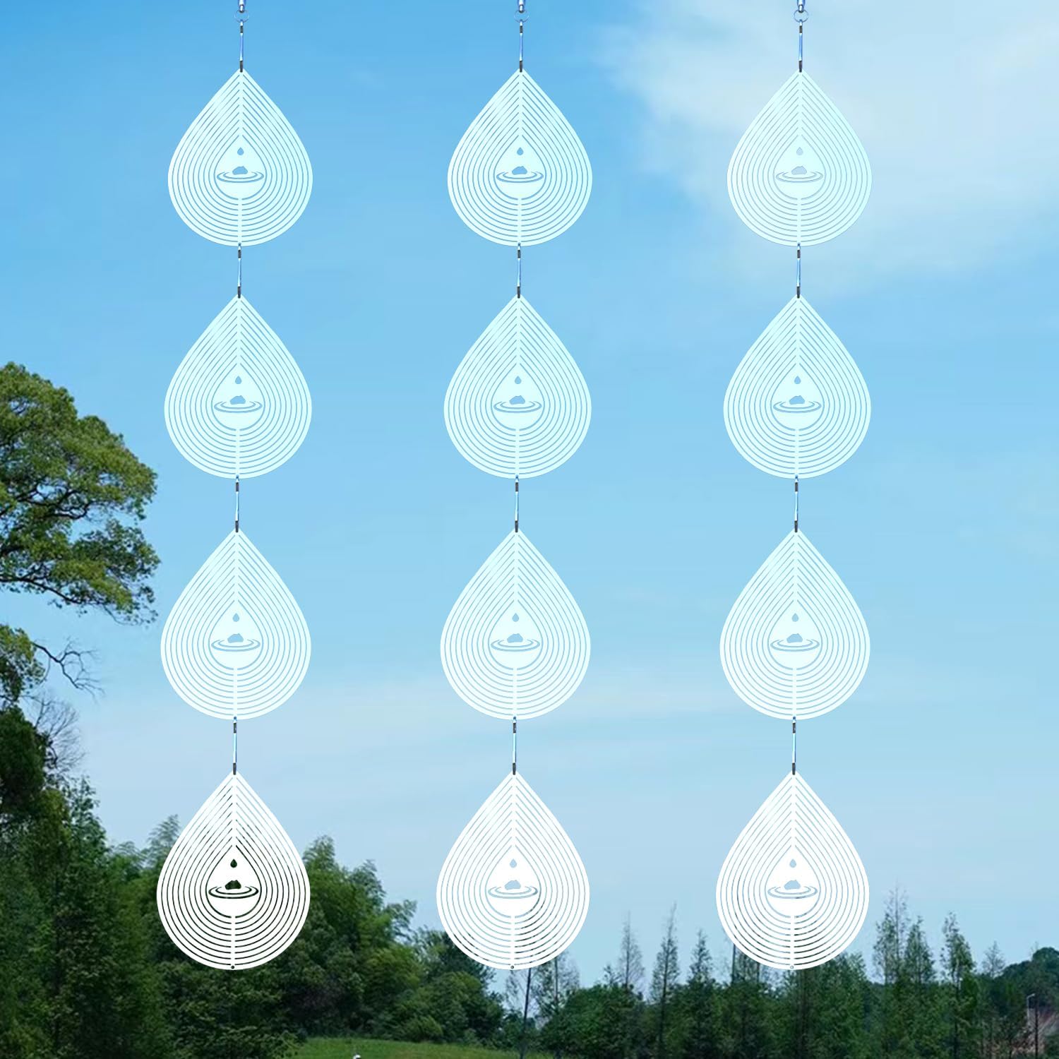 Water Droplets Bird Scare Discs Wind Spinners Outdoor, Highly Reflective Metal Double-Sided Bird Reflectors Extra Sparkly Garden Decor, Bird Deterrents for Outside Patio Porch, Unique Gardening Gifts