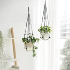 Mkono Macrame Plant Hanger Indoor Hanging Planter Basket with Wood Beads Decorative Flower Pot Holder No Tassels for Indoor Outdoor Boho Home Decor 35 Inch, Grey, Set of 2 (POTS NOT Included)