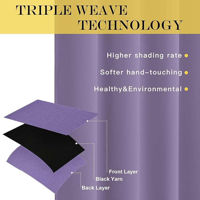 NICETOWN Privacy Room Divider Curtain Thermal Blackout Curtain for Patio Door, Living Room, Bedroom Partition and Shared Office Space, 1 Grommet Panel, Lilac Purple, 100 inch x 108 inch Long