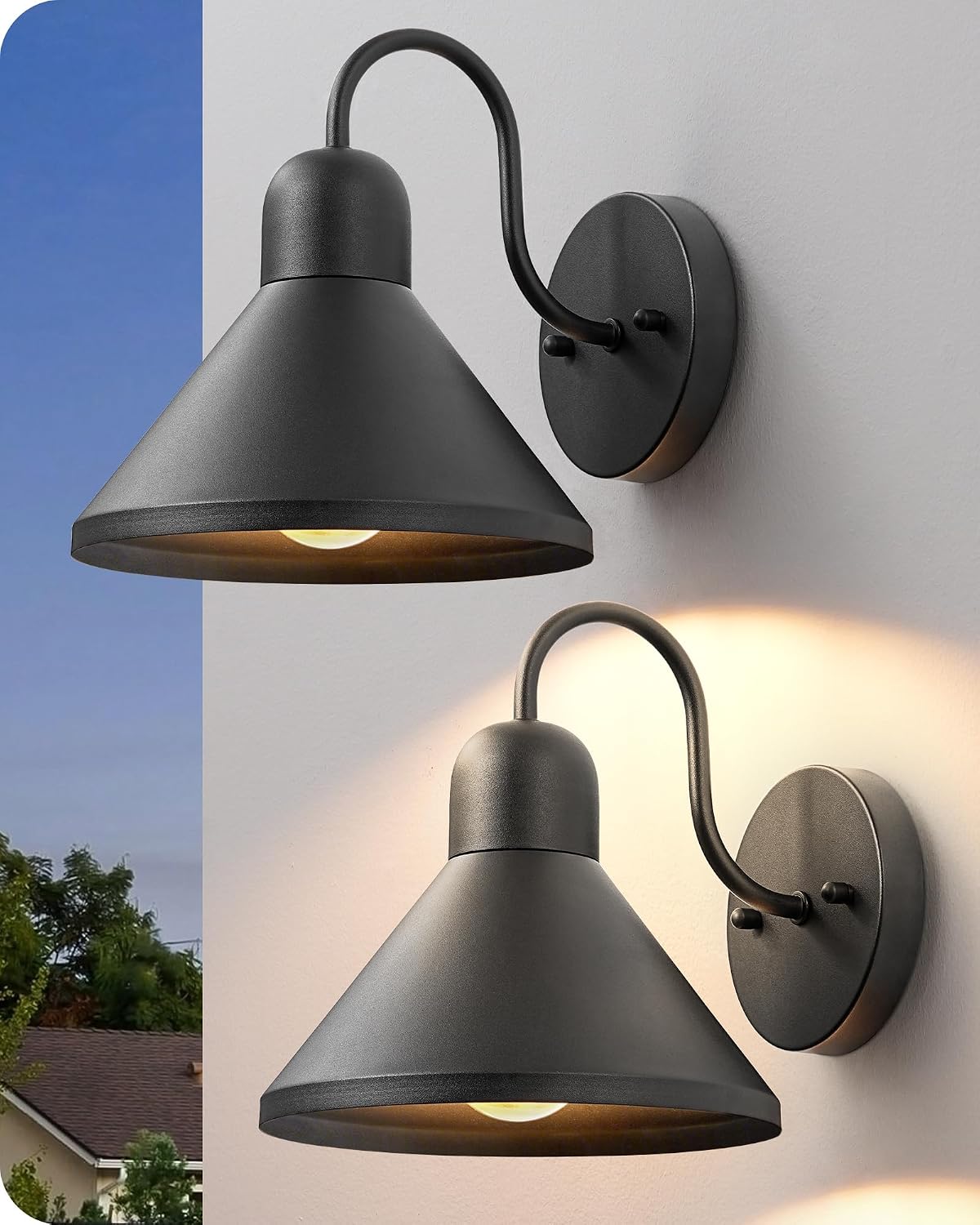 edishine 8in gooseneck barn outdoor wall light, farmhouse, main product view