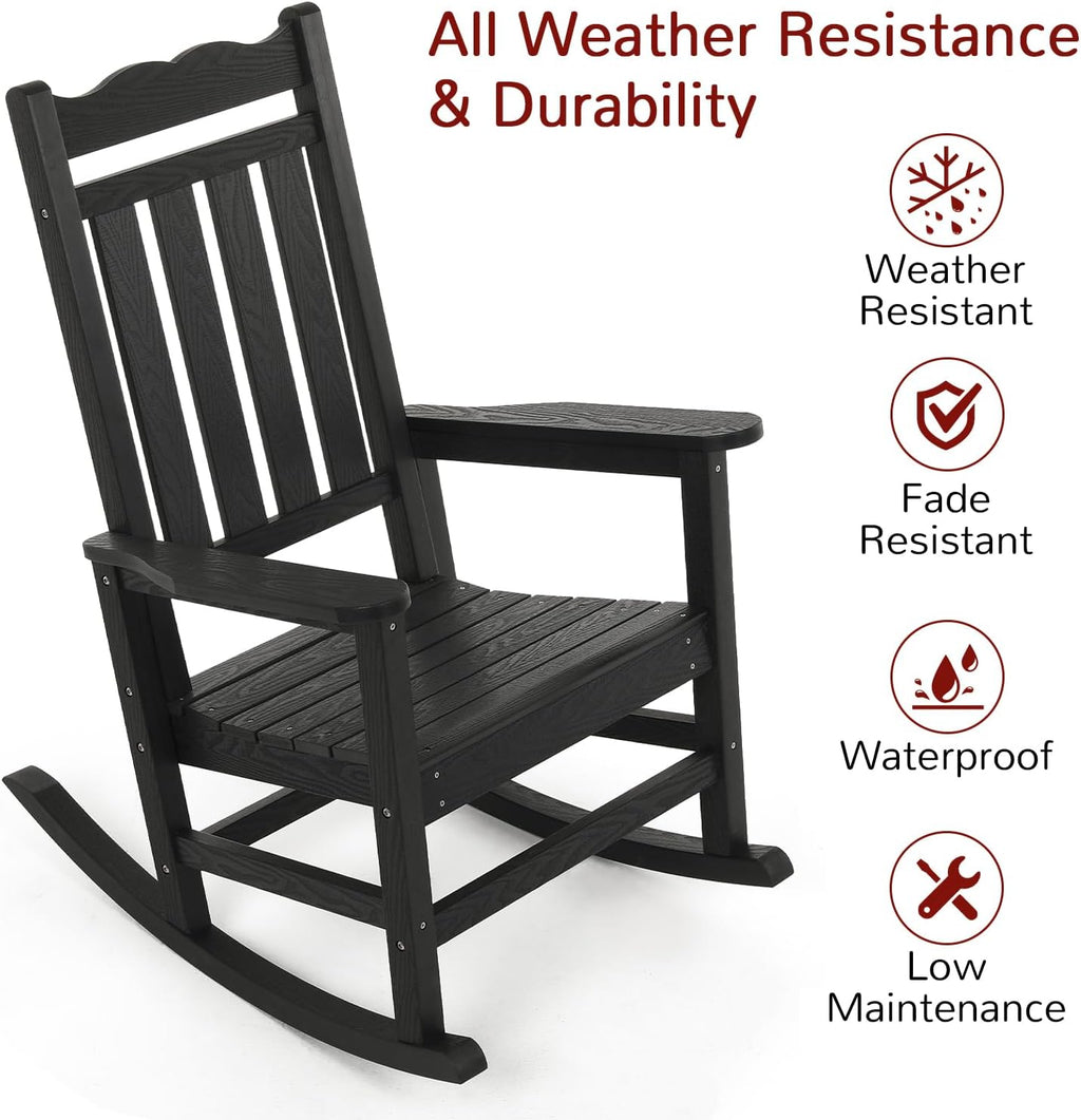 Stoog All-Weather Outdoor Rocking Chairs Set of 2, Oversized Rocking Chairs with 400 lbs Weight Capacity, for Backyard, Fire Pit, Lawn, Garden, Black