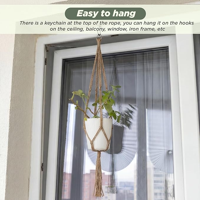 EBOOT 2 Pack 33 Inch Large Macrame Plant Hanger Rope to Hang Flower Pot Plant Holder for Indoor Outdoor Decorations, 4 Legs (Linen Color)