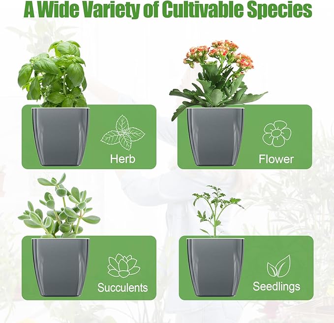 8 Pack 4-inch Plant Pots Indoor Garden Decorative Flower pots Small Self-Watering Planters for Small Plants WindowSill Planters for Succulents, African Violets, Herbs(Sliver Black)