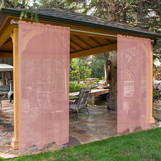 SpaceDresser Waterproof Outdoor Sheer Curtains for Patio - 2 Panels Rod Pocket Indoor Voile Sheer Curtain for Living Room,52W x 120L inch,Blush