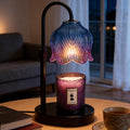 Flower Candle Warmer Lamp, Timer & 4-Level Dimmer, Adjustable Height | Flameless Electric Wax Warmer for Jar Candles, Includes 2 Bulbs, Wooden Base,Blue, Gift for Mom & Women, Housewarming