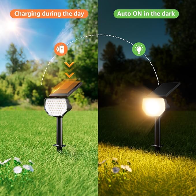 Lepro Solar Decorative Spot Lights 4 Pack, Warm White Accent Lights for Garden Ambiance, IP65 Waterproof Adjustable Landscape Lighting to Highlight Statues, Plants, Pathways & Yard Decor