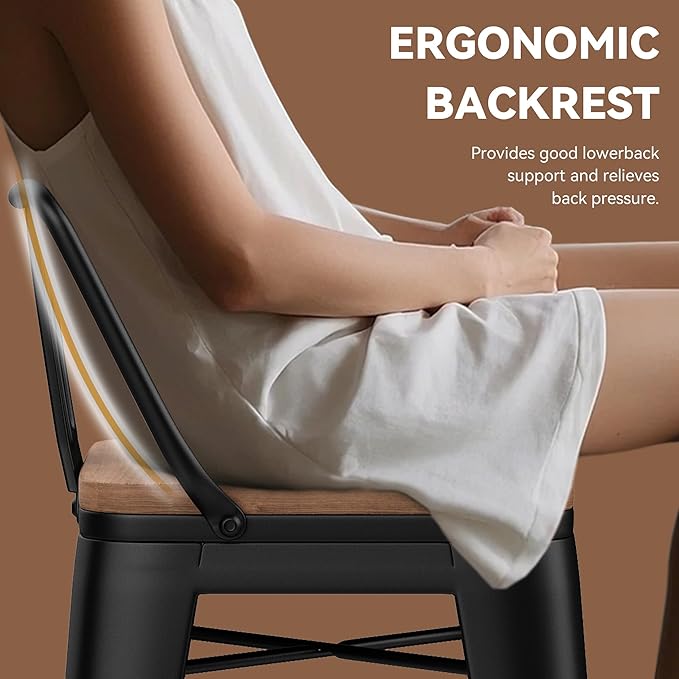 Yongchuang 26" Metal Barstools Set of 2 Counter Bar Stools with Wood Top Low Back Matte Black