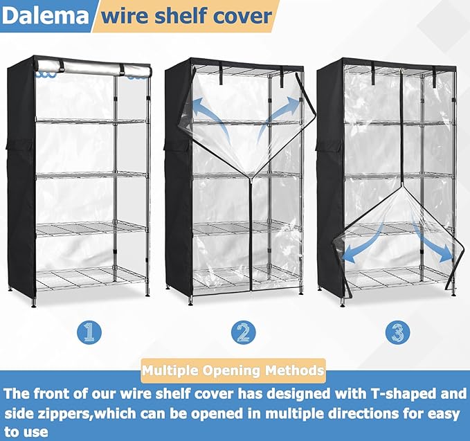 Waterproof Shelf Cover,Outdoor 600D Heavy Duty Dustproof Storage Shelves Cover,60''x18''x72'' Shelf Covers for Wire Shelving with Zippers,Storage Rack Covers with Clear Front