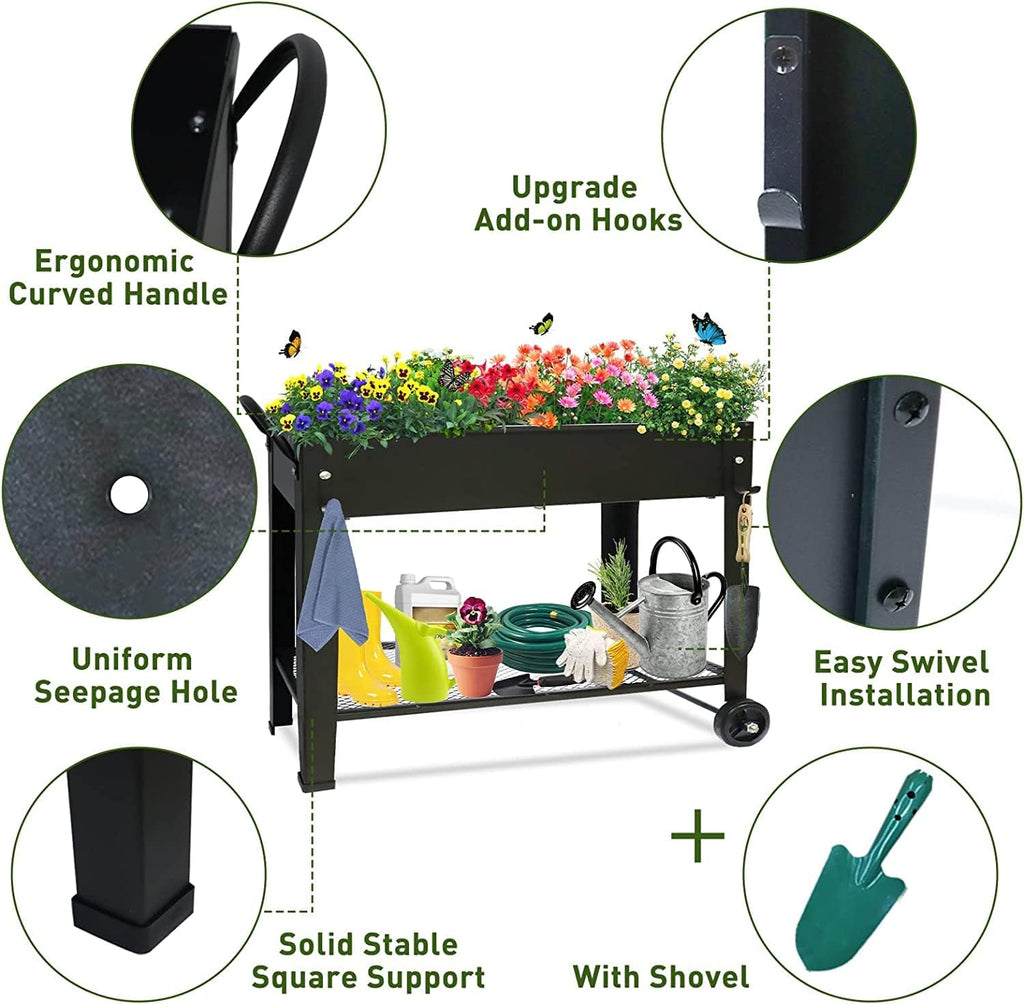 raised garden planter beds with wheels legs, large on a desk or shelf