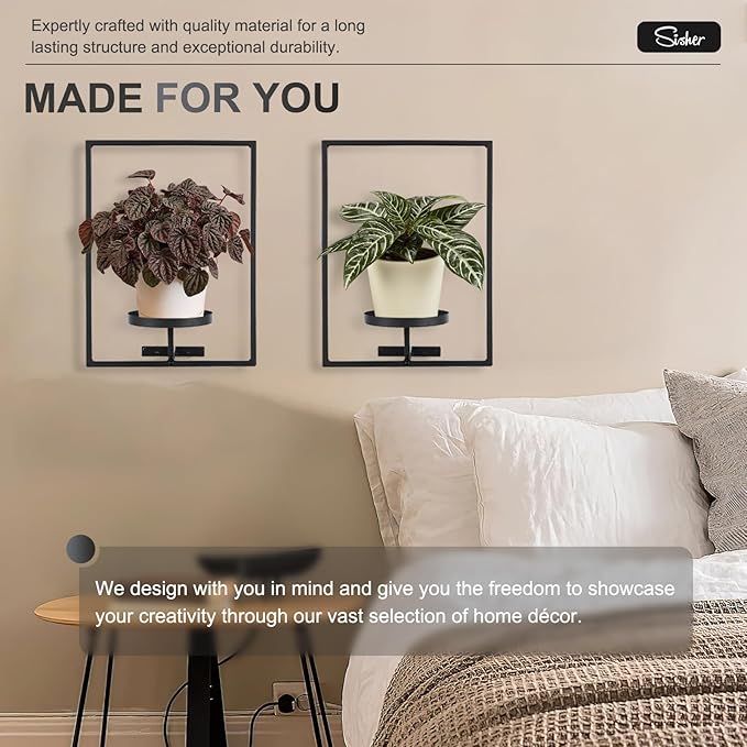 Sisher Plant Stand Indoor Outdoor,Window Plant Shelf Picture Frame Wall Plant Stand Metal Wall Plant Shelf Ease of Assembly Modern Style for Home Decor (Square 2-pack)