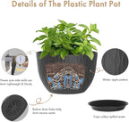 12 Inch Large Plant Pots for Indoor or Outdoor Plants, Wide Water Ripples Flower Pots with Drainage Holes & Saucer, Plastic Planters Set for Garden & Home Decor (Black)