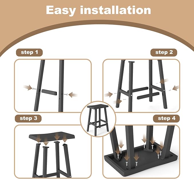 Bar Stools Set of 4, Waterproof UV-Resistant,Durable Resin Kitchen Island Chairs for Indoor & Outdoor Use, Modern Design for Home,Bar,and Cafe (29'' Black-4)