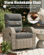 Outdoor Swivel Recliner Chair, All-Weather Wicker Reclining Patio Chair with Adjustable Backrest and Footrest