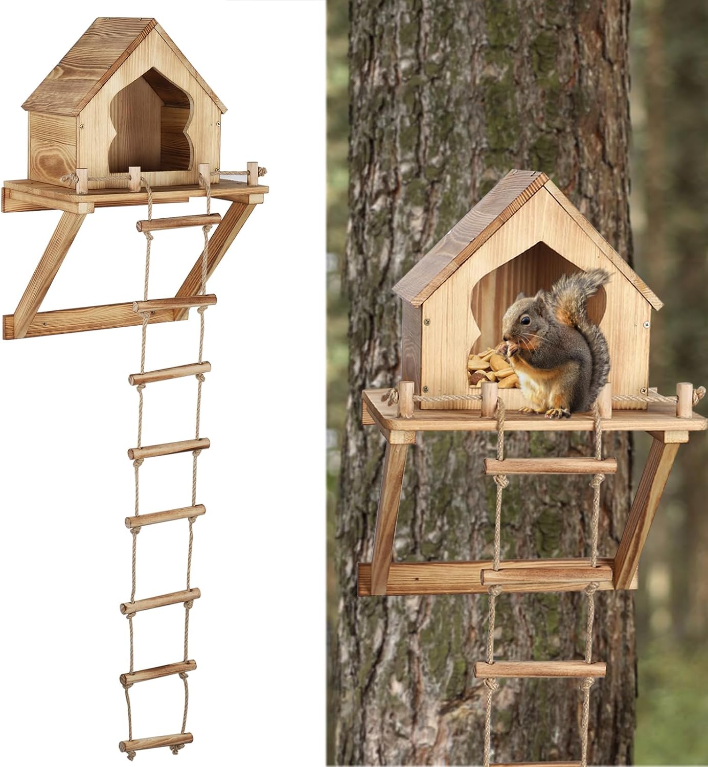 Bigmeta Funny Squirrel Feeder for Outside with Ladder | Wall and Tree Mounted, Backyard Garden Decoration Gifts for Wildlife Lovers