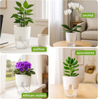 Planterhoma 12 Pack Self Watering Pots for Indoor Plants, 3.2 Inch Plant Pot Plastic Self Watering Planter for Orchid, African Violet, Clear Flower Pots with Drainage Holes and Wicking Rope, White