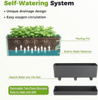 4 Pack Self Watering Pots for Indoor Plants 17 Inches Window Boxes Planters Rectangular Flower Pots Rectangle Herb Pots Large Plant Pots with Drainage Holes and Saucers Windowsill Planter, Grey