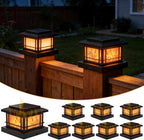 8 Pack 4x4 Post Solar Lights Outdoor with Flickering Flame, Fence Post Solar Lights Fit for 3.5x3.5 4x4 Wooden Vinyl Posts, Waterproof Solar Lights for Deck, Fence, Patio, Yard Decor (Black)