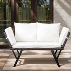 VINGLI Outdoor Loveseat, Woven Rattan Outdoor Sofa with Adjustable Armrests, Patio Loveseat with Removable Cushions and Pillows, Convertible Patio Couch for Yard Pool Balcony