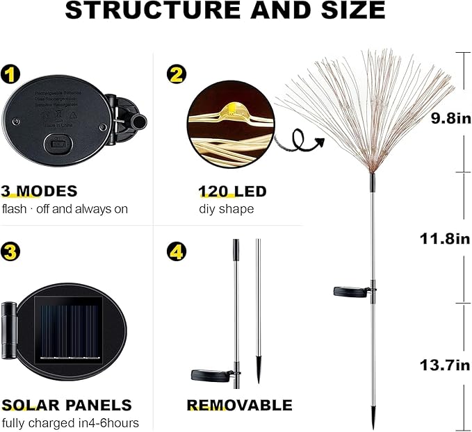 YOTOZU 2 PCS Solar Firework Light, Outdoor Solar Garden Decorative Lights 120 LED Powered 40 Copper Wires String DIY Landscape Light for Walkway Pathway Backyard Christmas Decoration Parties (Blue)