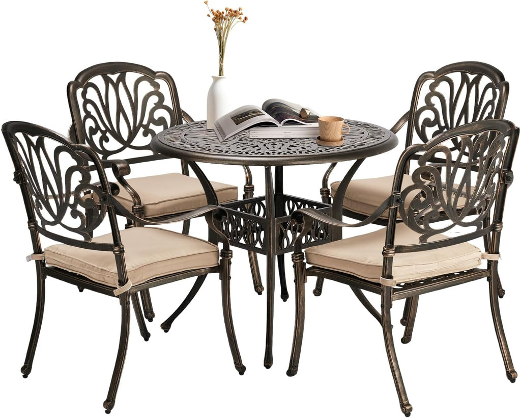 vingli 5-piece outdoor patio dining set, cast aluminum, main product view