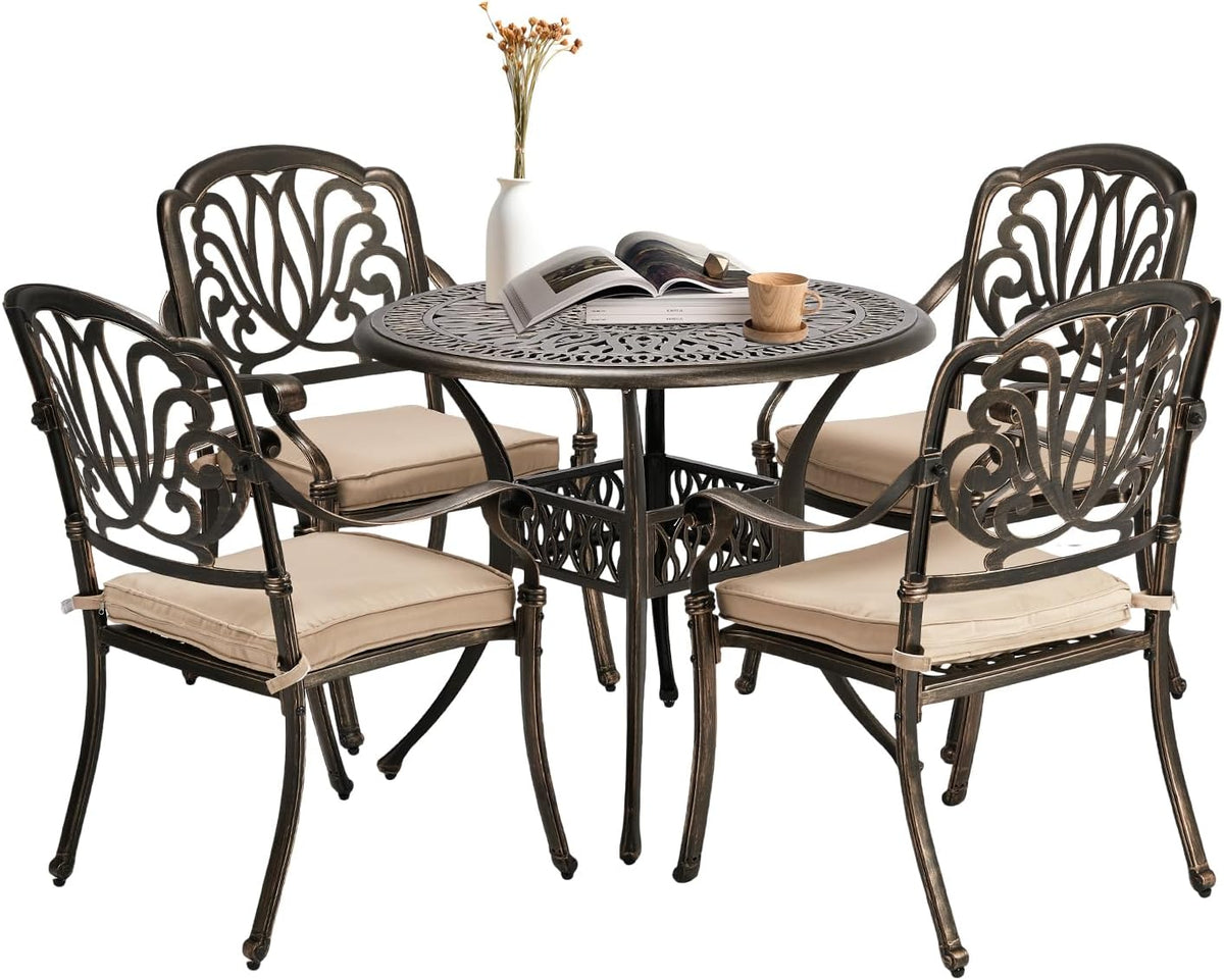 vingli 5-piece outdoor patio dining set, cast aluminum, main product view