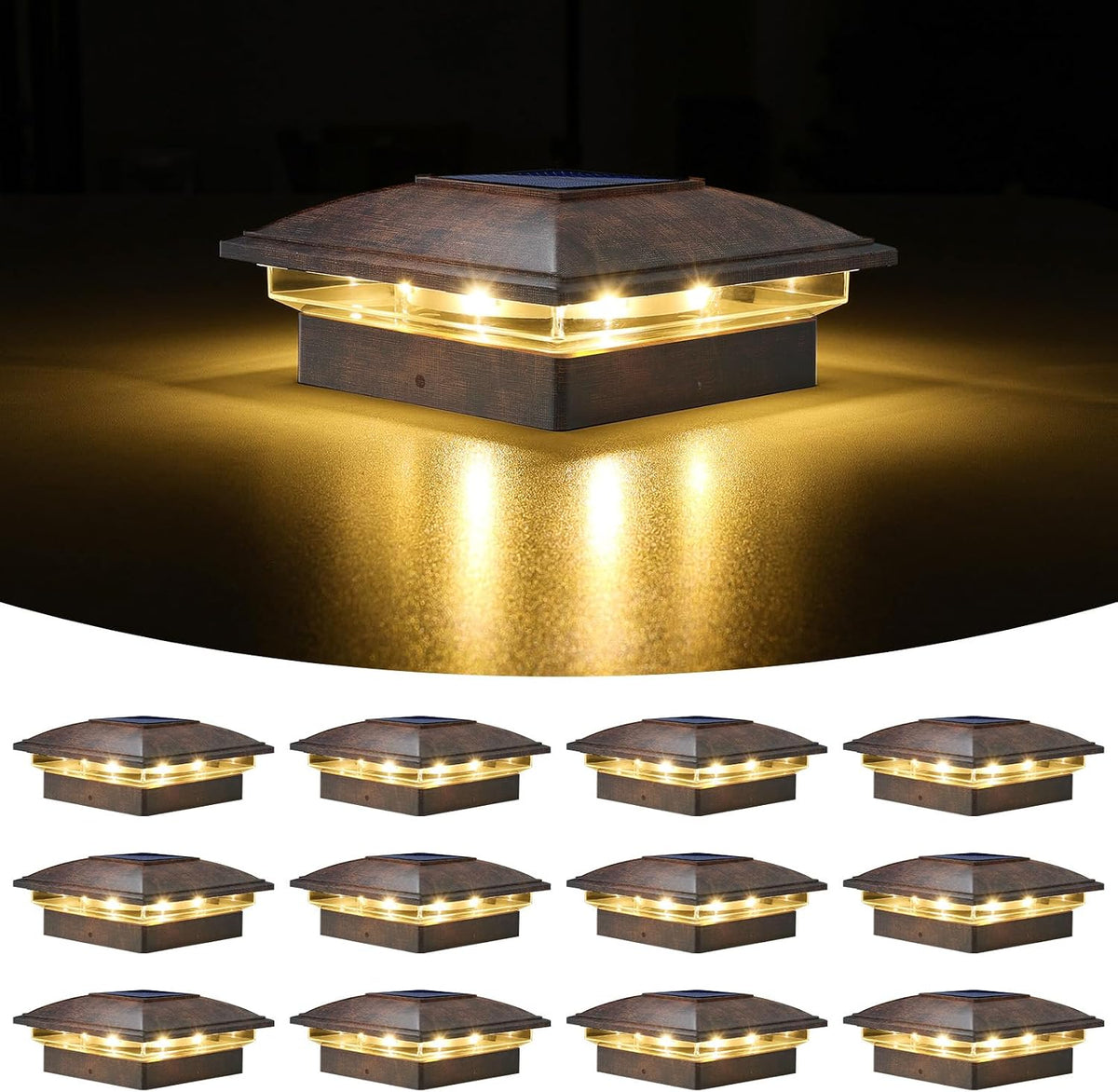 volisun brushed copper solar post cap lights, warm, main product view