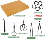 soligt 12-piece bonsai tools set with wood box shown in use