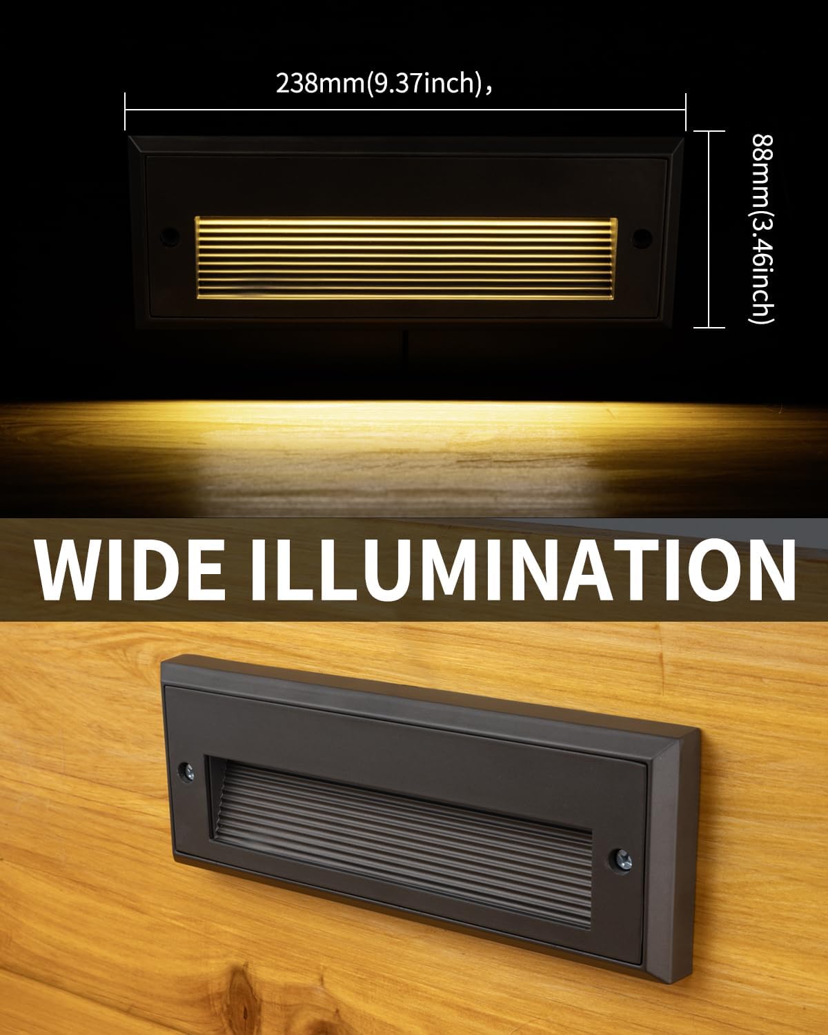 orb 9 in aluminum low voltage step lights showing dimensions