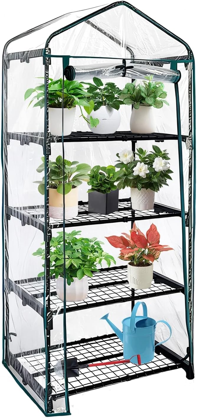 4 tier mini indoor greenhouse upgraded with shelf, main product view