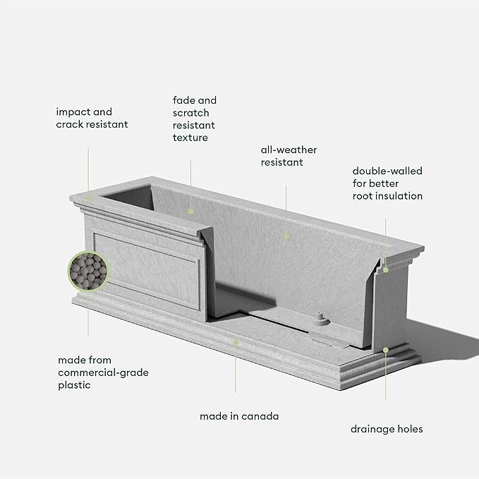 Veradek Brixton Window Box Plastic Planter - Large Rectangular Planter for Outdoor Balcony/Windowsill | Crack-Resistant All-Weather | Classic Estate Design for Flowers, Herbs, Succulents