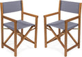 JONATHAN Y Cukor Acacia Wood Folding Director Chair Set of 2, Gray | Outdoor, Weight Capacity 260 Lbs, Teak Brown Finish, Weather-Resistant Textile, For Patio, Deck And Balcony