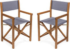 JONATHAN Y Cukor Acacia Wood Folding Director Chair Set of 2, Gray | Outdoor, Weight Capacity 260 Lbs, Teak Brown Finish, Weather-Resistant Textile, For Patio, Deck And Balcony