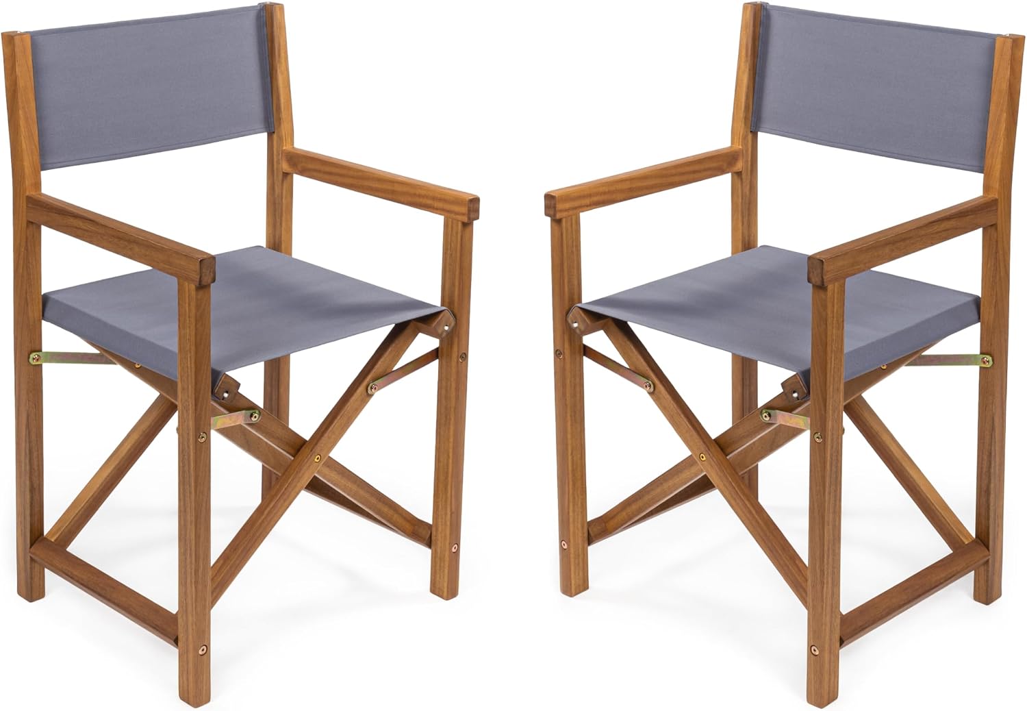 JONATHAN Y Cukor Acacia Wood Folding Director Chair Set of 2, Gray | Outdoor, Weight Capacity 260 Lbs, Teak Brown Finish, Weather-Resistant Textile, For Patio, Deck And Balcony