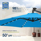 wikiwiki 10ft Solar LED Patio Umbrella with Base Included, Offset Umbrella with Sandbag Base, Cantilever Patio Umbrellas for Backyard, Garden & Deck, 32 LED Lights & Polyester Shade, Royal Blue