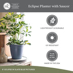 The HC Companies 16 Inch Eclipse Round Planter Pots with Drainage Holes & Attached Saucer, Lightweight UV-Resistant Plastic Indoor Outdoor Planters, 2-Pack Flower Pots for Garden & Home Decor, Peacock