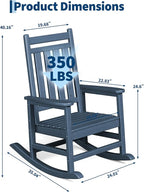 HDPE Rocking Chair Outdoor Set of 6 - Poly High Back Porch Rocker Chairs for Adults - All Weather Resistant Furniture for Patio Front Porch - Navy Blue