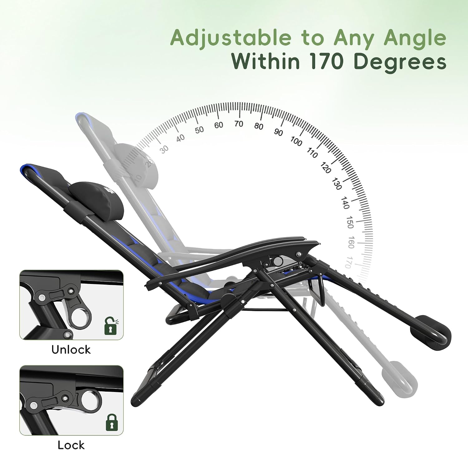 Amopatio XL Padded Zero Gravity Chairs Foldable Zero Gravity Lounge Chair Outdoor Portable Reclining Chair with Removable Cup Holder/Headrest/Footrest