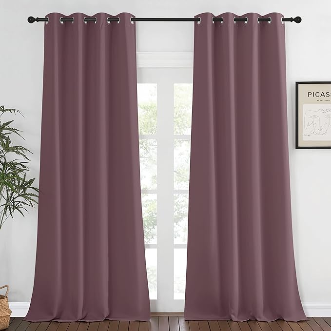 NICETOWN Blackout Curtains 120 inch Length for Sliding Glass Door, Grommet Thermal Insulated Room Darkening Sound Reducing Drapes for Room Divider, 1 Panel, W52 x L120, Dry Rose