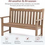 Stoog All-Weather Outdoor Bench, 2-Person Poly Lumber Garden Bench with 800lb Capacity, Never Fade & Rust-Proof, for Backyard, Patio, Deck, and Porch, Teak