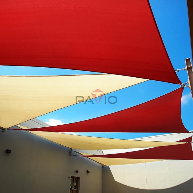 Patio Paradise 2' x 2' x 2' Sun Shade Sail Triangle Canopy Shade Cloth Fabric Sunlight Block Patio Pergola Cover HDPE Deck Awning for Outdoor Backyard Roof Shading, Red