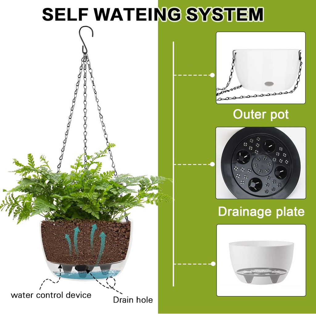 sungmor self watering hanging planter for indoor plants, close-up detail