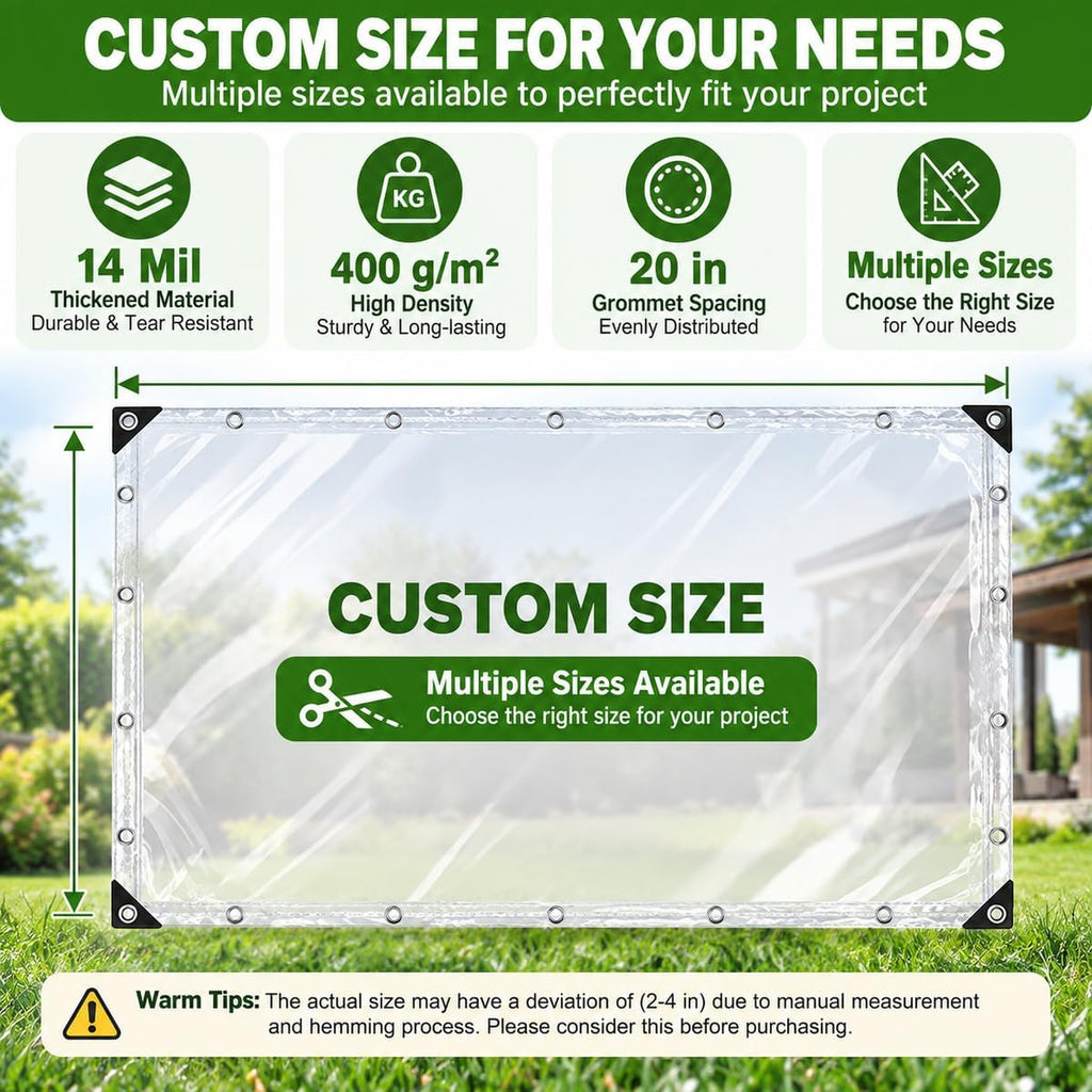 clear tarp 7x8 ft, 14 mil heavy duty shown in use