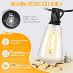 Brightever Outdoor String Lights, 25FT Patio Lights with 13 ST38 LED Edison Bulbs (1 Spare), Waterproof Connectable String Lights for Outside, Dimmable Hanging Light for Backyard Porch Decor, Black