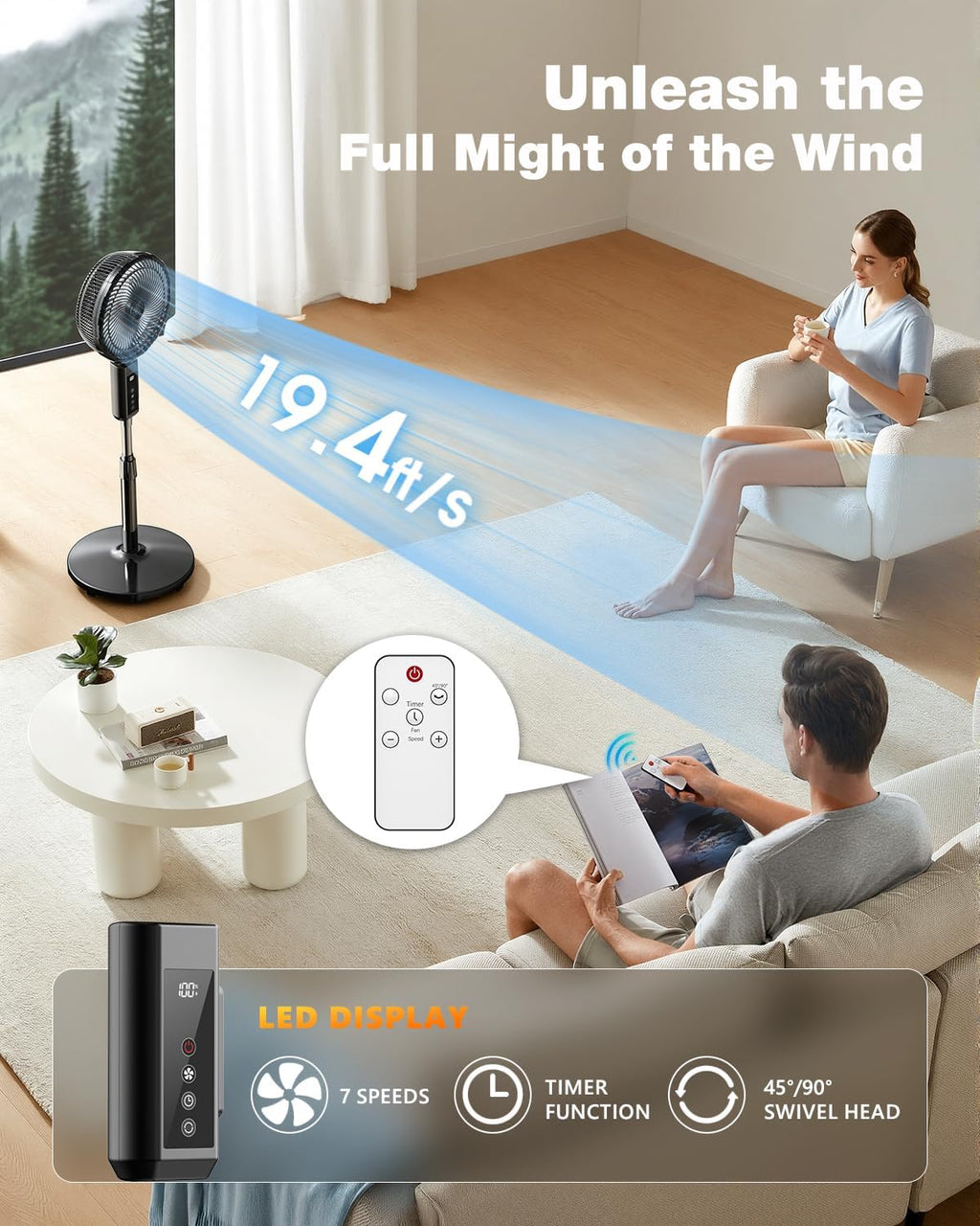 outdoor misting fan for outside, 12-inch 20000mah portable showing dimensions