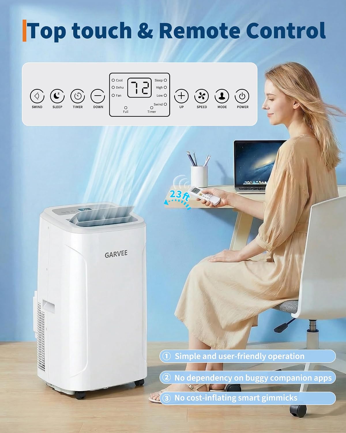 garvee 14000btu portable air conditioner, 3-in-1 portable ac shown in use
