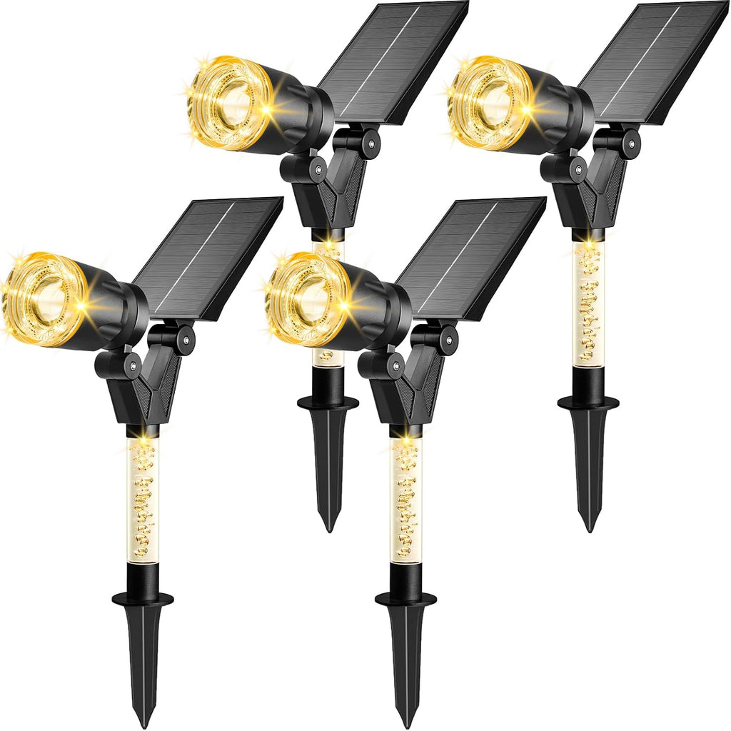 Solar Spot Lights Outdoor Waterproof Spotlights, Warm White 4 Pack | Solar Lights Outdoor for Yard Pathway Tree House Outside Landscape Lighting, Auto On/Off, Adjustable Angle, Illuminated Pole