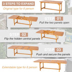 phi villa teak outdoor table, expandable wood table shown in use
