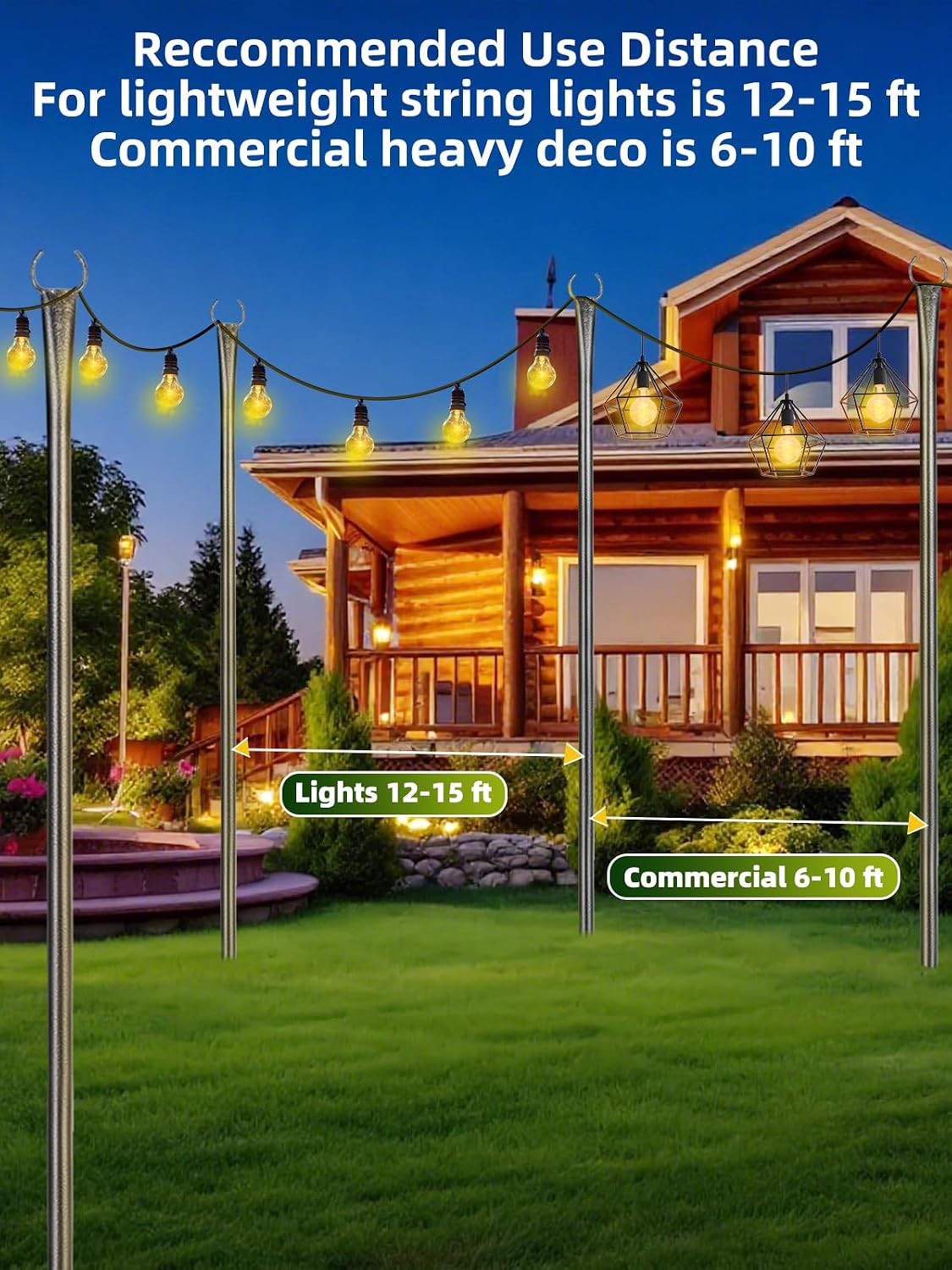 string light poles for outside, 4 pack 10 showing dimensions