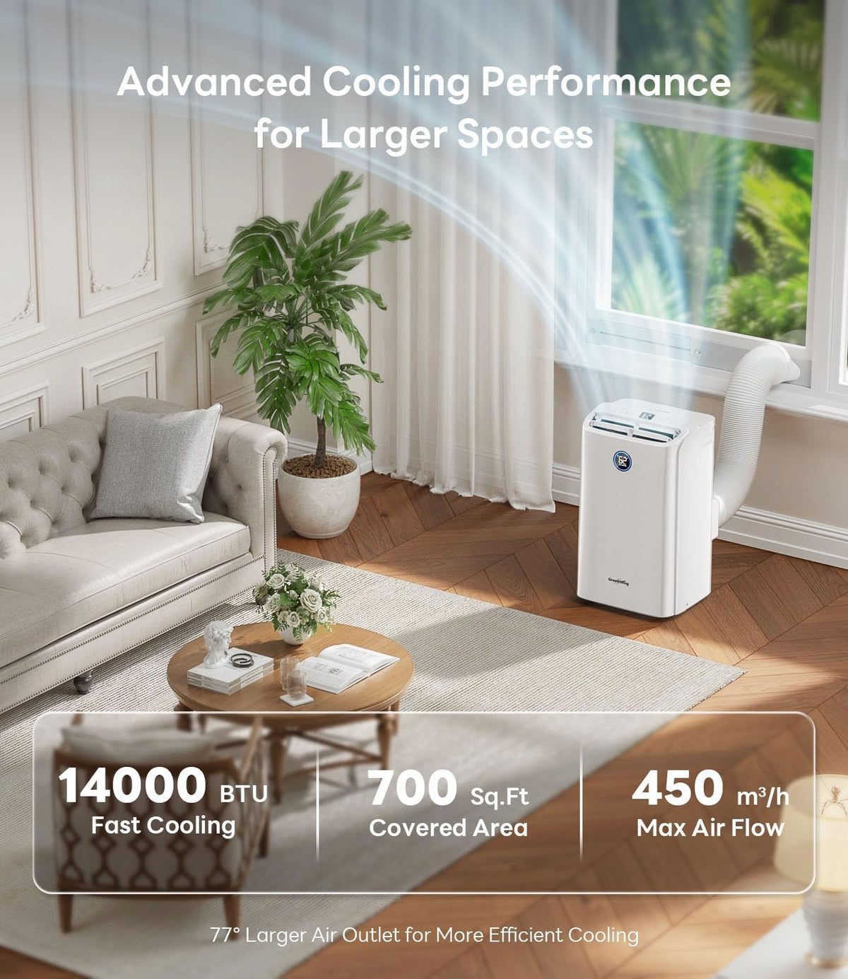 14,000 btu smart wifi portable air conditioner, cools shown in use